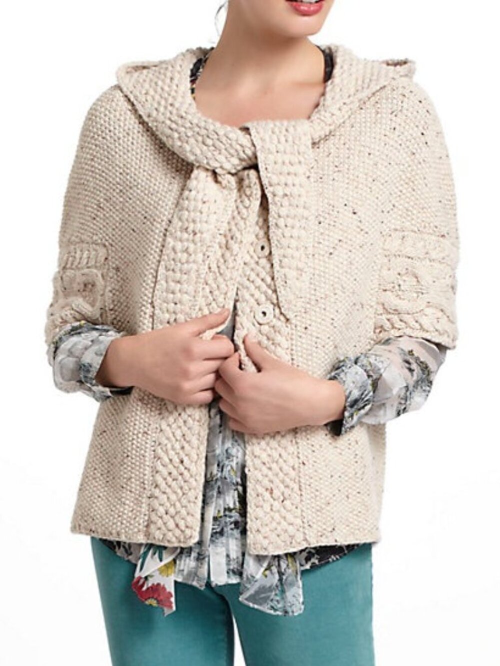 Far Away From Close Wool Blend Chunky Purl Hooded Cardigan